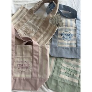 Trader Joes Lot Of 4 Summer 2026 Mini Tote Striped Canvas Bags